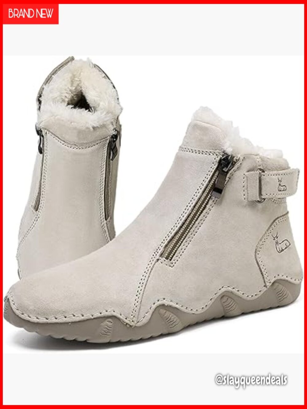 Women's Suede Ankle Boots Fur Lined Winter Snow Boots Zipper Casual